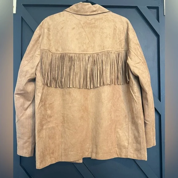 VICI Even Ember Suede Fringe Jacket in Camel, Size Small - Picture 10 of 12
